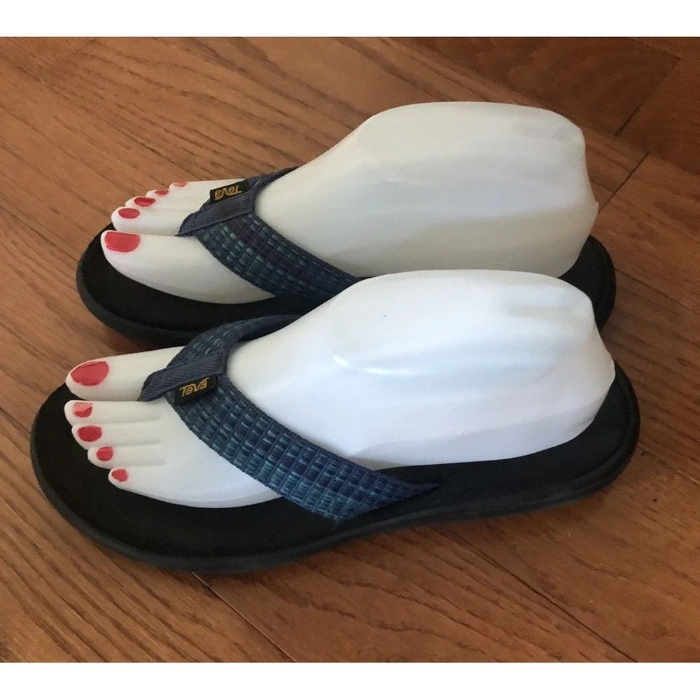 Teva Voya Flip Flops Sandals Women's 7 Slip On Thong Blue Fabric Strap Comfort